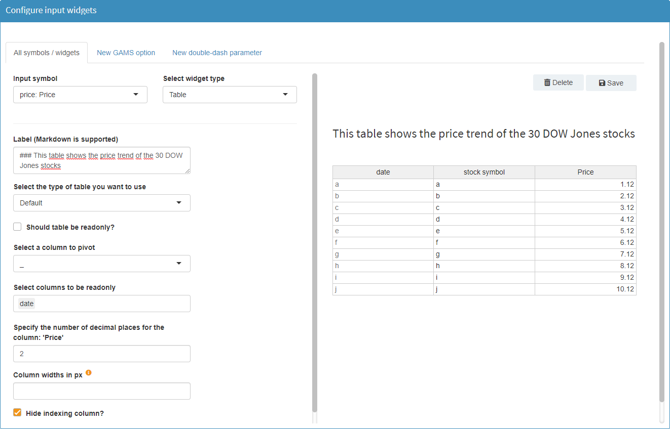 Table configuration