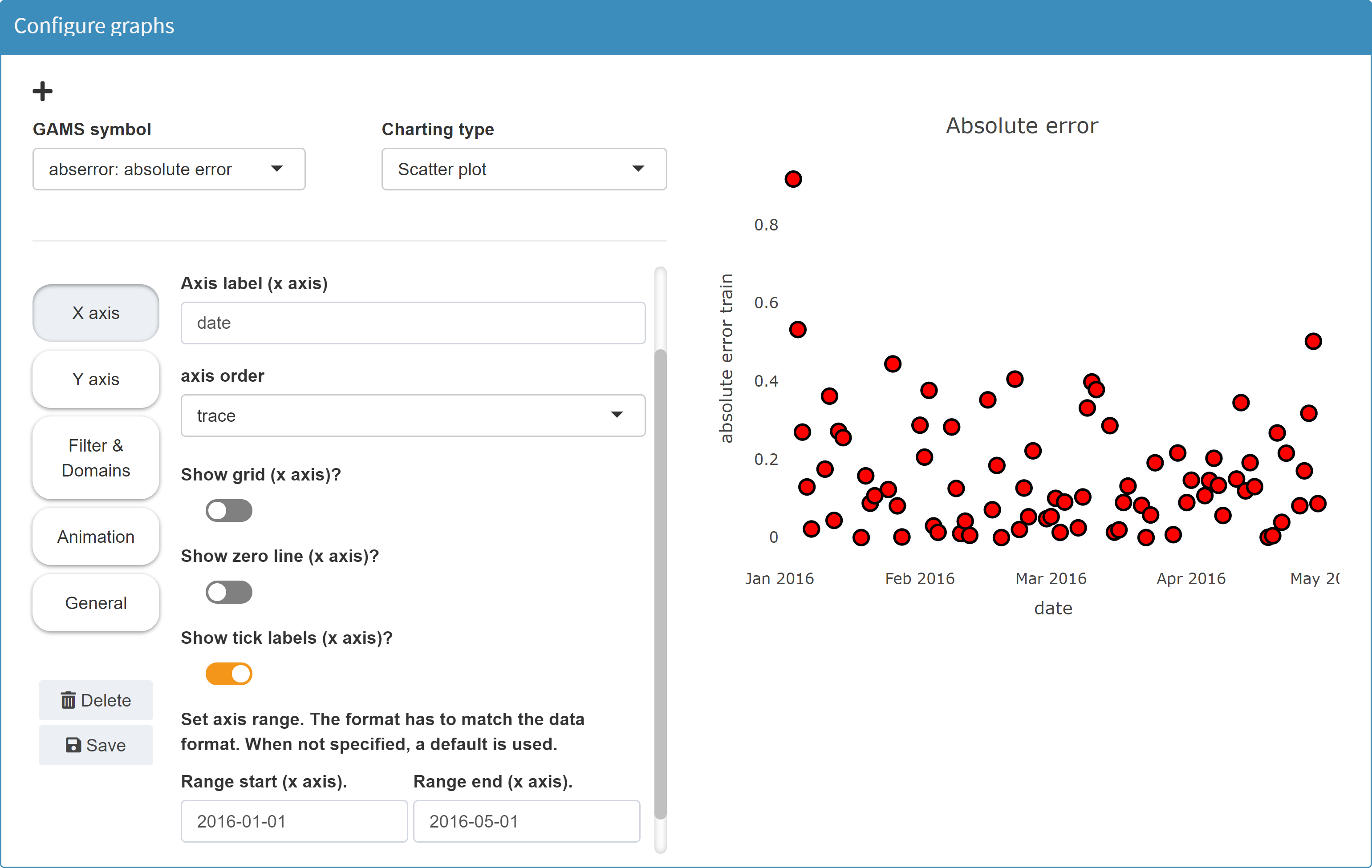 Scatter plot configuration