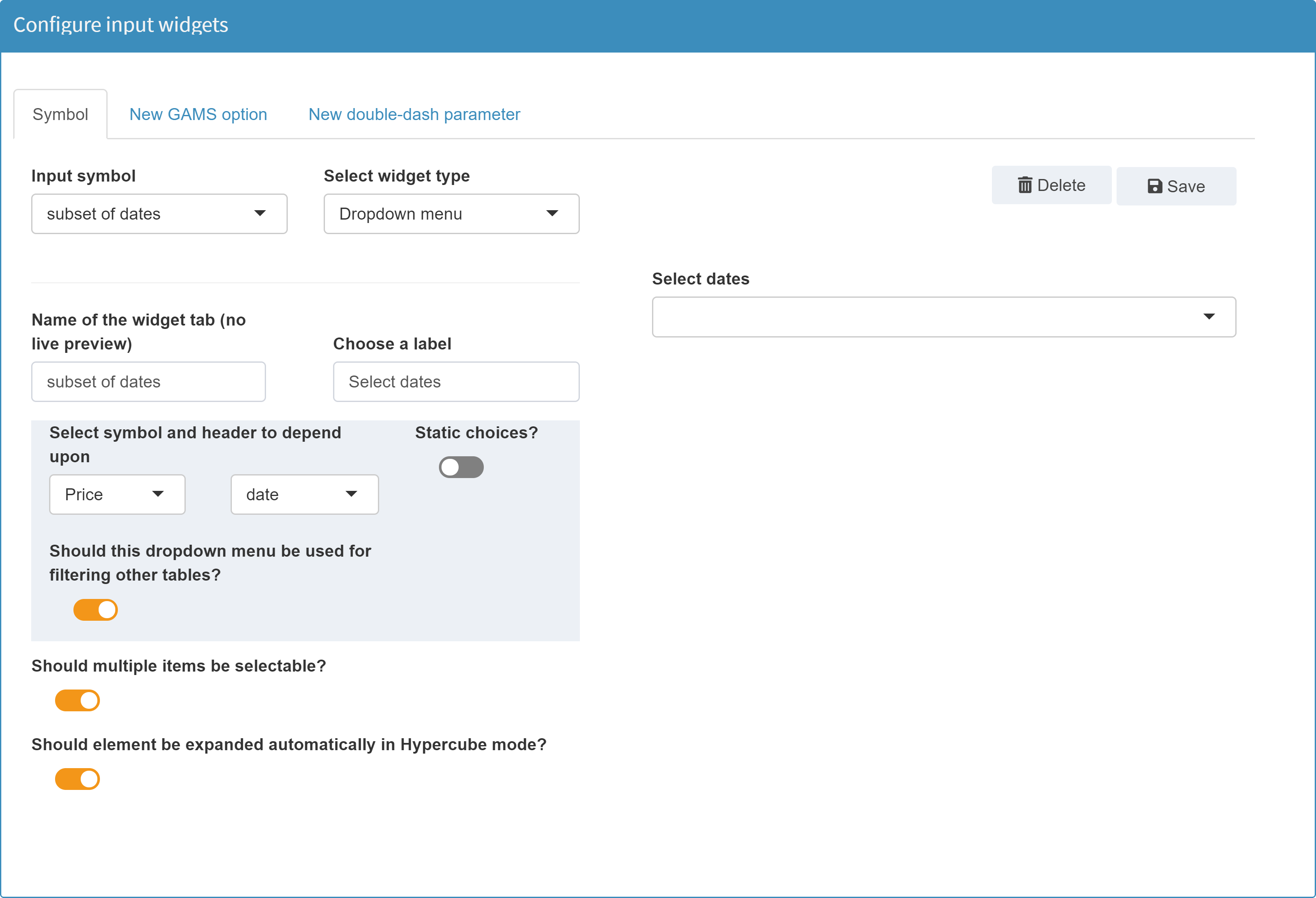 Multi-dropdown menu configuration